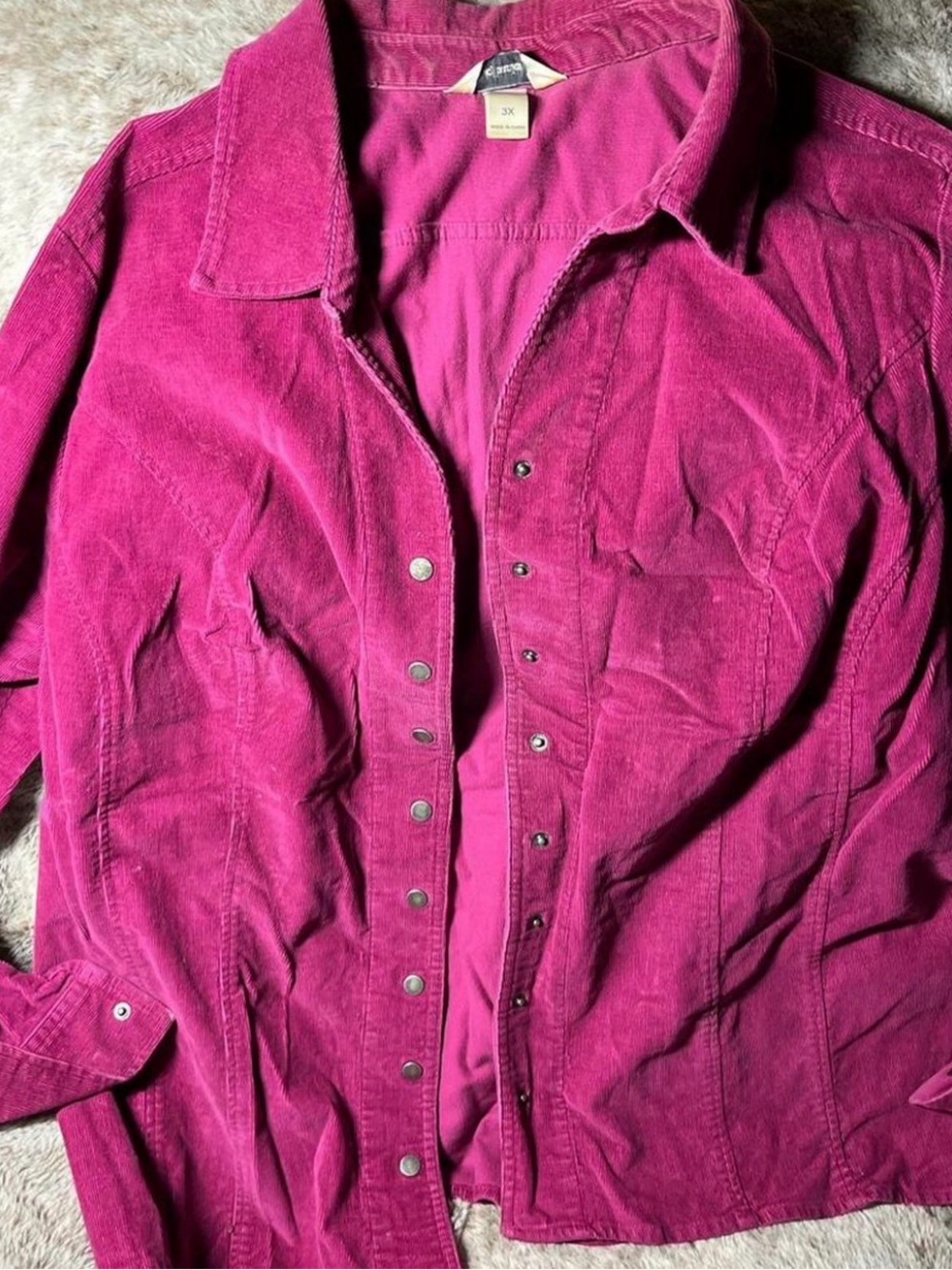 Christopher & Banks 3X Fuchsia Corduroy Snap Front Shacket Jacket Dopamine